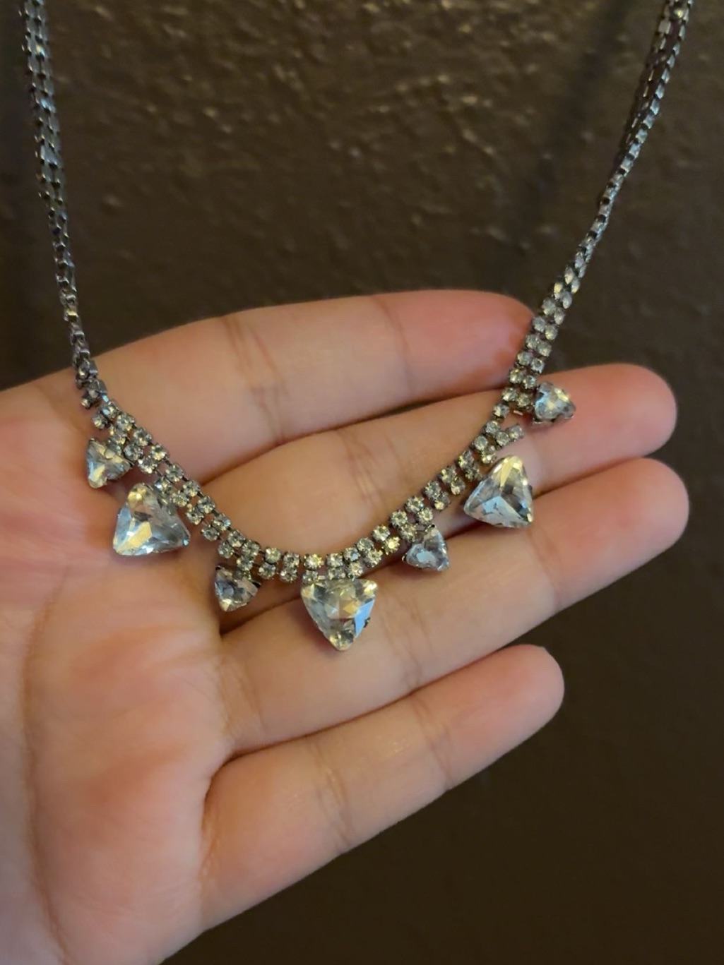 Crystal Teardrop Statement Necklace - Clear Silver Finish